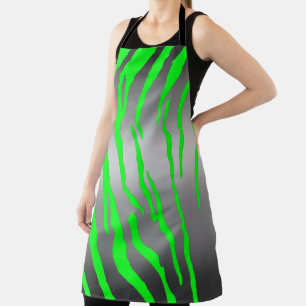 Silver Tiger Stripes Green Apron