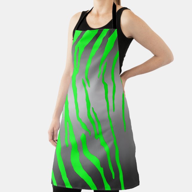 Silver Tiger Stripes Green Apron (Insitu)