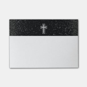 Silver Tone Christian Cross on Black Sparkle Post-it Notes