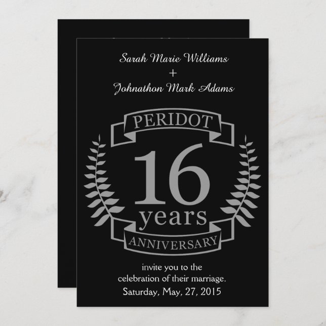 Silver Traditional wedding anniversary 16 years Invitation (Front/Back)