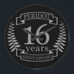 Silver Traditional wedding anniversary 16 years Large Clock<br><div class="desc">A design to celebrate 16 years of marriage. This design has a grey / silver (the traditional colour) coloured laurel design on a black background. Silverware is the traditional gift for this occasion. The text reads Silver 16 years anniversary. A romantic design to celebrate your 16th year of marriage. If...</div>