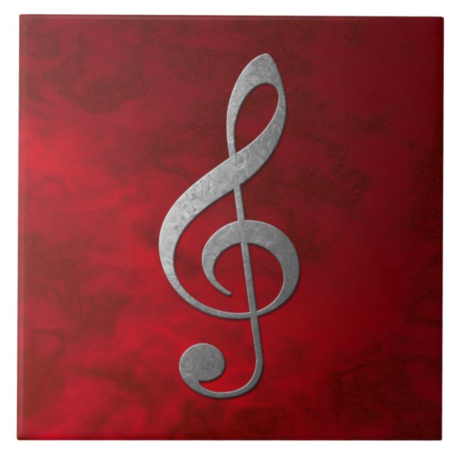 "silver" treble clef - red - for your home tile (Front)