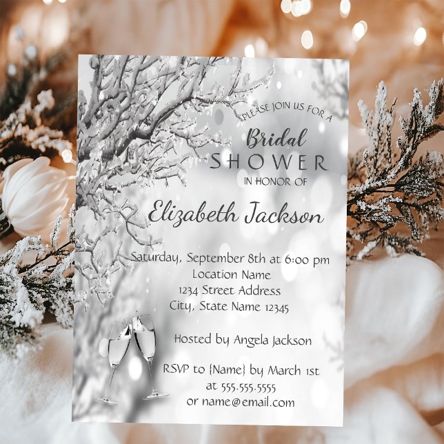 Silver Tree Branches, Wineglass Bridal Shower Invitation (Creator Uploaded)