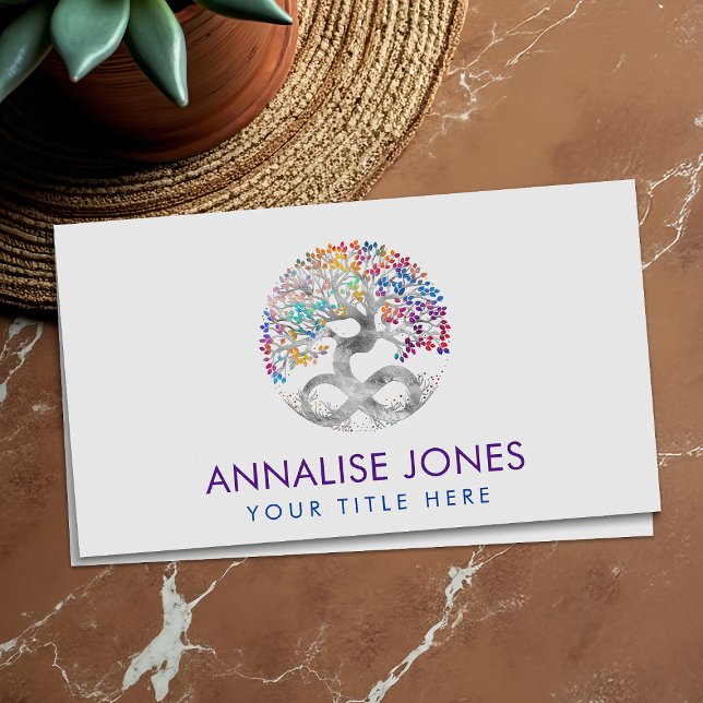 Silver Tree of Life - Infinity - Colourful Leaves  Business Card (Creator Uploaded)