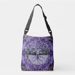 Silver Tree of Life Yggdrasil on Amethyst Geode Crossbody Bag