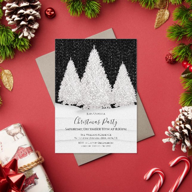 Silver Tree's Snowy Wintry Scene Christmas Acrylic Invitations (Insitu (Holiday))