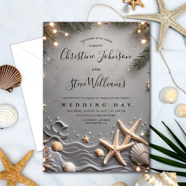 Silver Tropical Beach Starfish Couple's Wedding Invitation (Creator Uploaded)