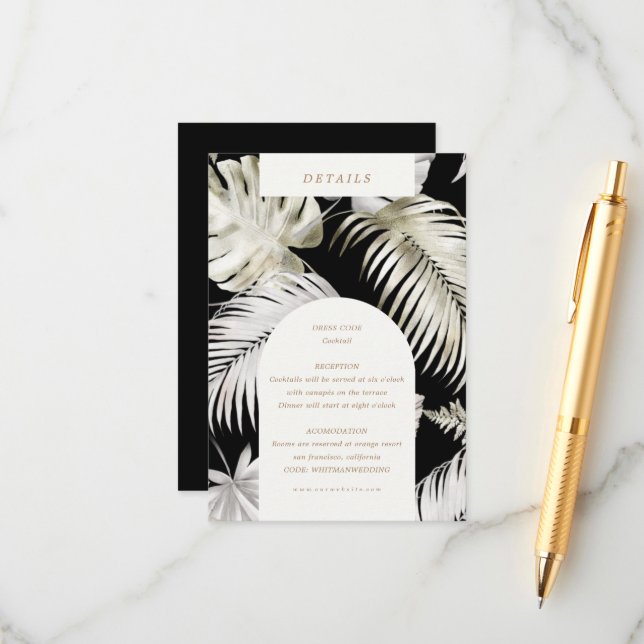 Silver Tropical Foliage Reception Details Enclosure Card (Front/Back In Situ)