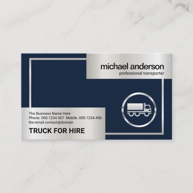 Silver Truck Box Border Frame Logistics Driver Business Card (Front)