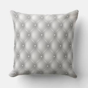 Silver Tufted Leather Look Print Throw Pillow