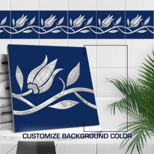 Silver Turkish tulip Seamless Border  Ceramic Tile
