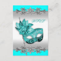 Silver Turquoise Blue Masquerade Party RSVP