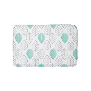 Silver & Turquoise Chic & Modern Leaf Design Bath Mat