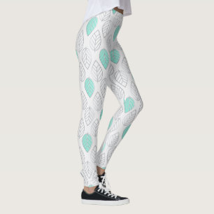 Silver & Turquoise Chic & Modern Leaf Design Leggings