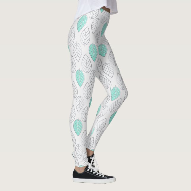 Silver & Turquoise Chic & Modern Leaf Design Leggings (Right)