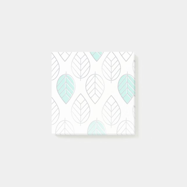 Silver & Turquoise Chic & Modern Leaf Design Post-it Notes (Front)