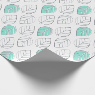 Silver & Turquoise Chic & Modern Leaf Design Wrapping Paper