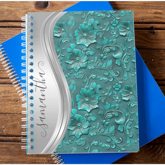 Silver Turquoise Faux Tooled Leather Cowgirl Notebook (Creator Uploaded)