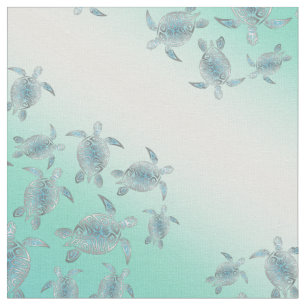 Silver Turquoise Sea Turtles Pattern Fabric
