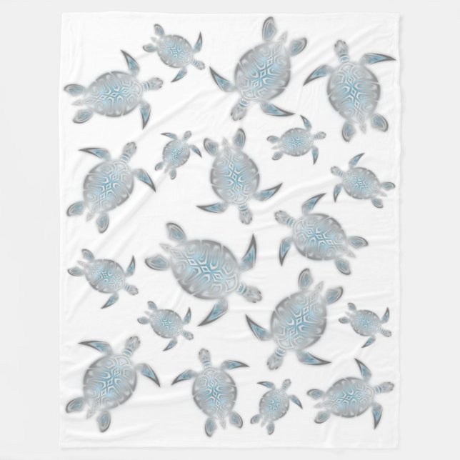 Silver Turquoise Sea Turtles Pattern Fleece Blanket (Front)