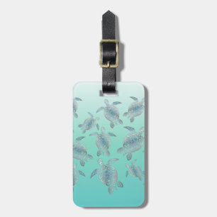 Silver Turquoise Sea Turtles Pattern Luggage Tag