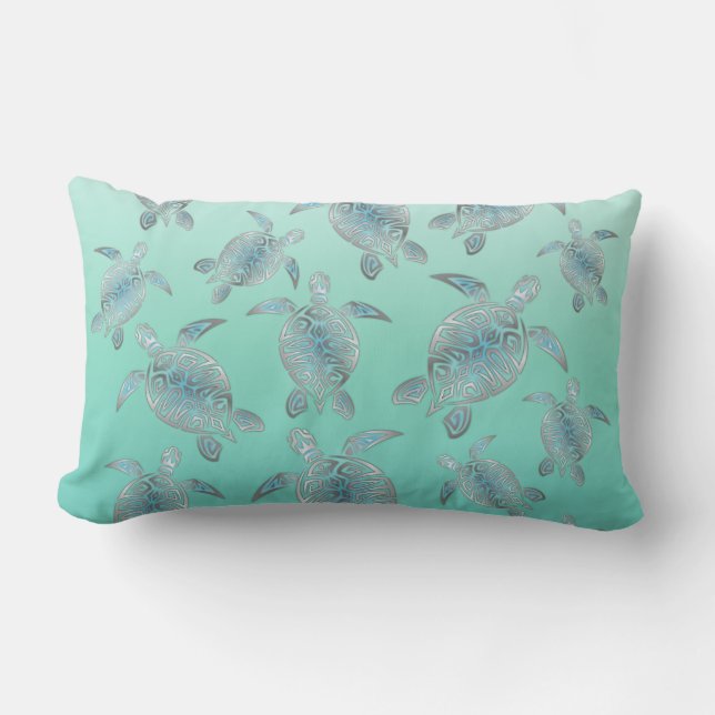 Silver Turquoise Sea Turtles Pattern Lumbar Cushion (Front)