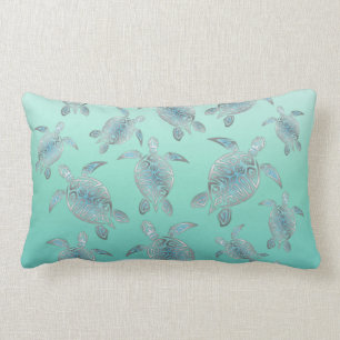 Silver Turquoise Sea Turtles Pattern Lumbar Cushion