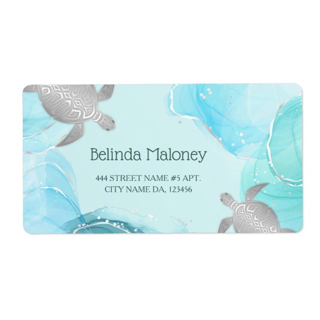 Silver Turtle Blue Ink Coastal QR Code (Front)