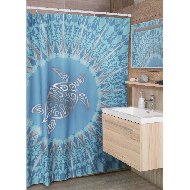 "Silver Turtle Radiance" | Tropical Mandala Shower Curtain (Creator Uploaded)