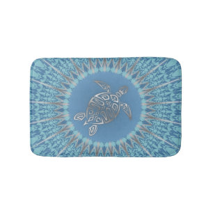 Silver Turtle   Tropical Coastal  Mandala Bath Mat
