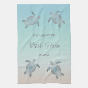 Silver Turtles Beach House Family Monogram Tea Towel