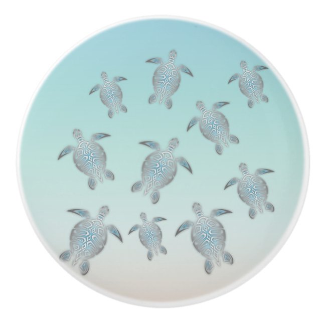 Silver Turtles Beach Style Ceramic Knob (Front)