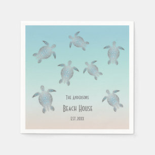 Silver Turtles Beach Style Custom Text Napkin