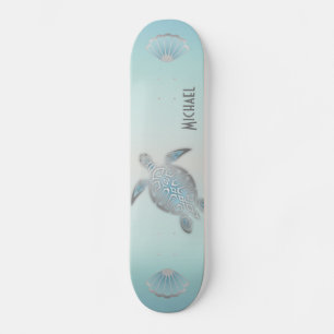 Silver Turtles Beach Style Monogram Coastal  Skate Skateboard