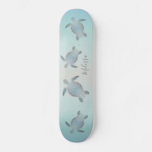 Silver Turtles Beach Style Monogram Coastal Skateboard