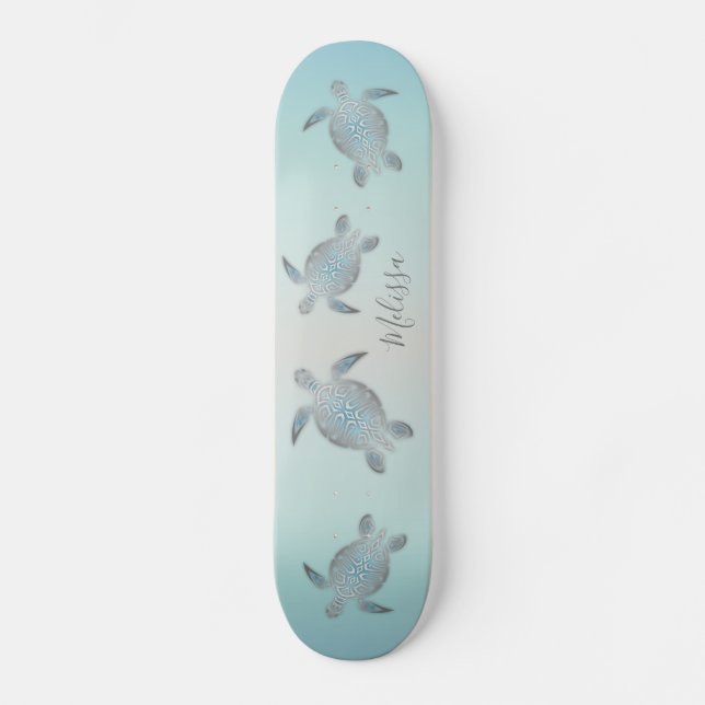 Silver Turtles Beach Style Monogram Coastal Skateboard (Front)