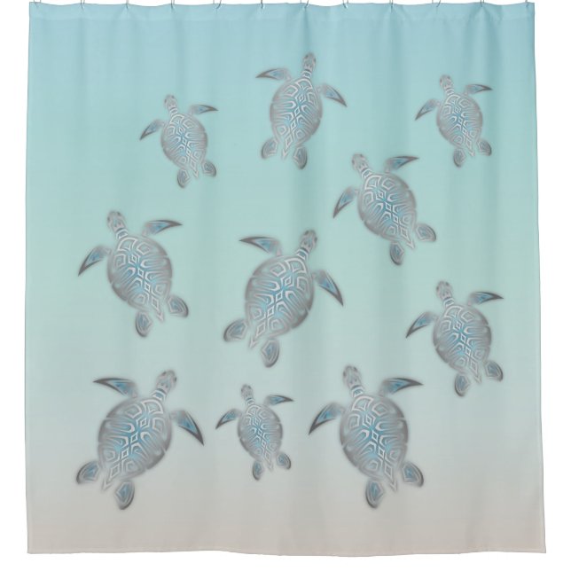 Silver Turtles Beach Style Shower Curtain (Front)