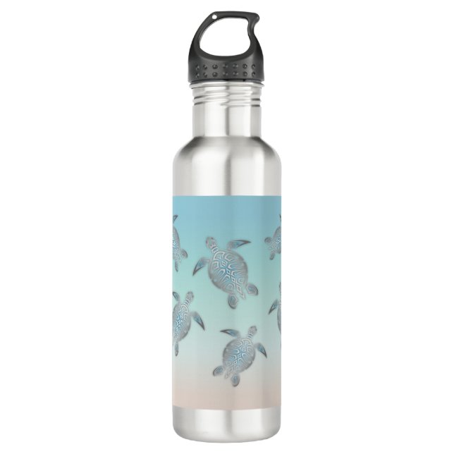 Silver Turtles Beach Style Turquoise Coastal 710 Ml Water Bottle (Front)