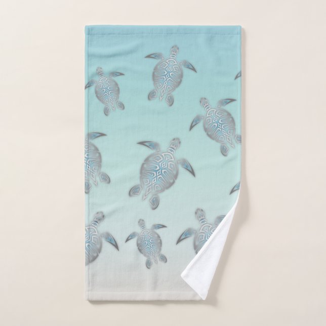Silver Turtles Beach Style Turquoise Coastal Hand Towel (Hand Towel)