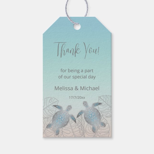 Silver Turtles Beach Wedding Gift Tags (Front)