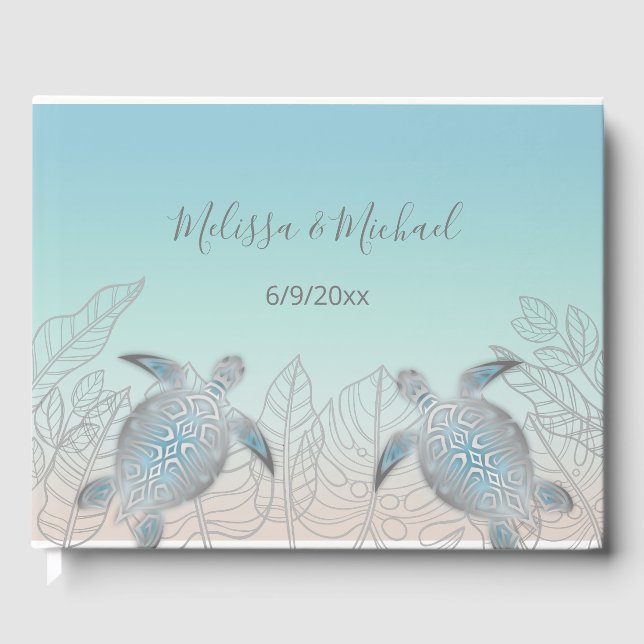 Silver Turtles Beachstyle Seaside Wedding Guest Book (Front)