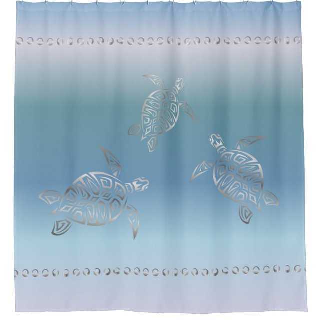 Silver Turtles Blue Gradient Nautical Shower Curtain (Front)
