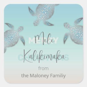 Silver Turtles Mele Kalikikmaka Coastal  Square Sticker