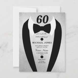 Silver Tuxedo Mens 60th Birthday Party Invite