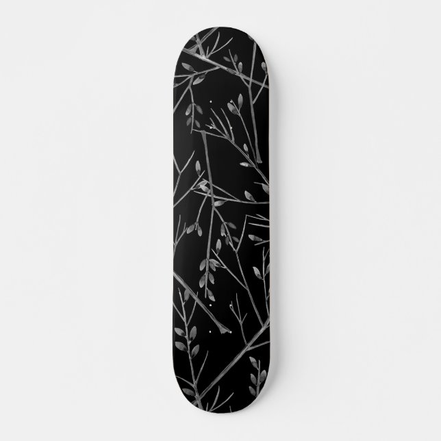 Silver Twigs on Black Skateboard (Front)
