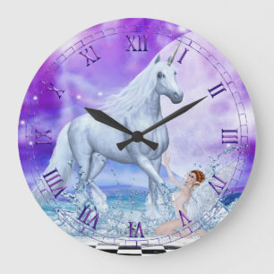 Silver Unicorn and Water Nymph Wall Clock
