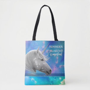 Silver Unicorn Important Mental Health Reminder Tote Bag