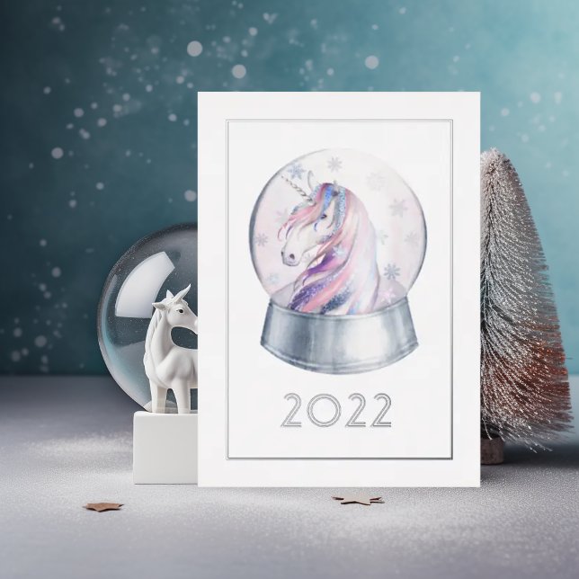Silver Unicorn Snow Globe Christmas Foil Holiday Card (Creator Uploaded)