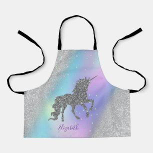 Silver Unicorn, Stars,Silver Bokeh Holographic Apron