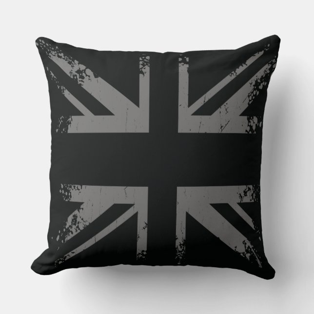 Silver Union Jack Grunge Flag Cushion (Front)
